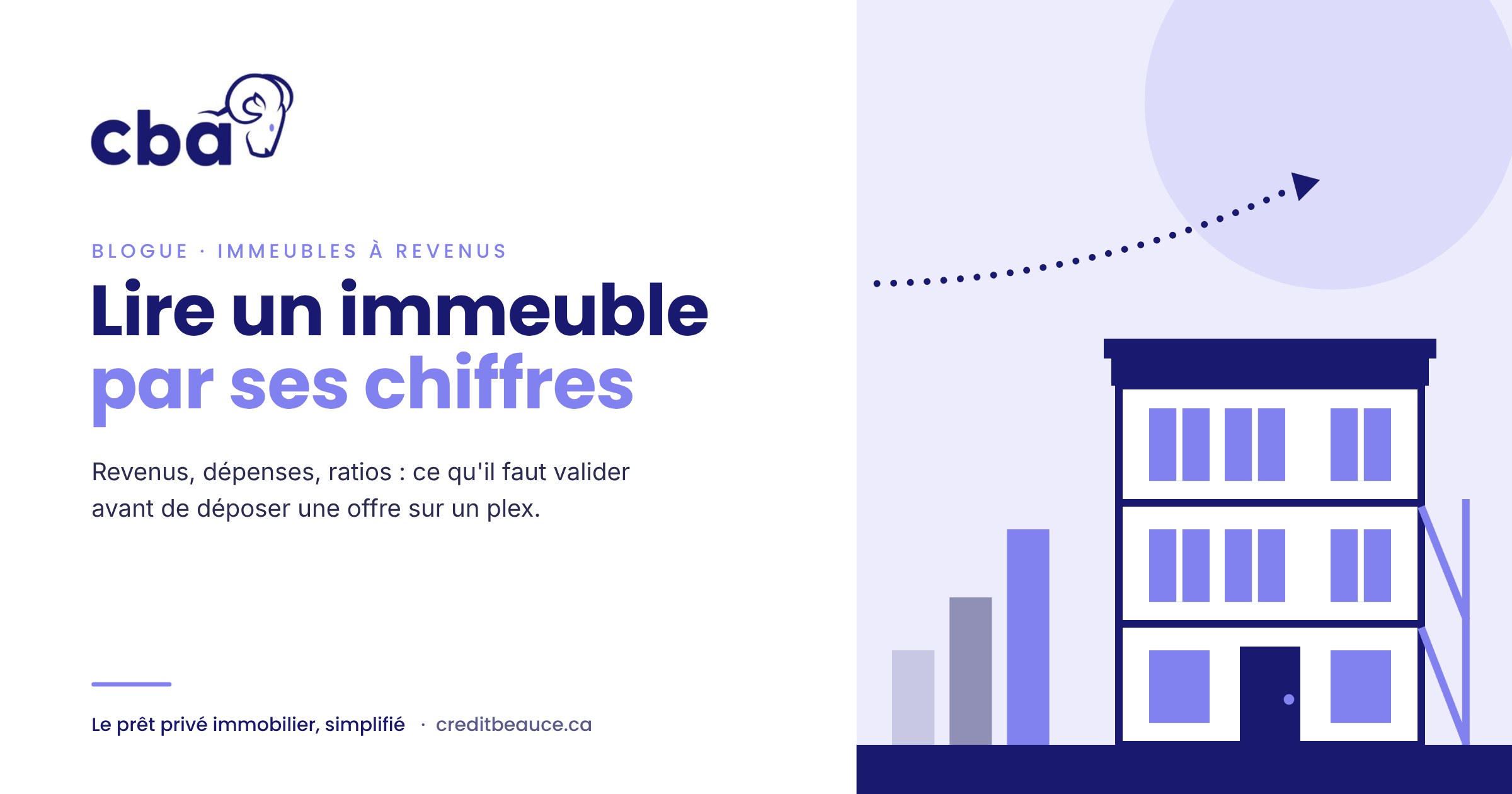 Reading a building by its numbers — Income, expenses, ratios: what to check before making an offer on a plex (image in French).