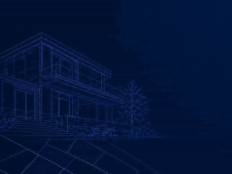 Wireframe illustration of a house, CBA inc. site background motif.